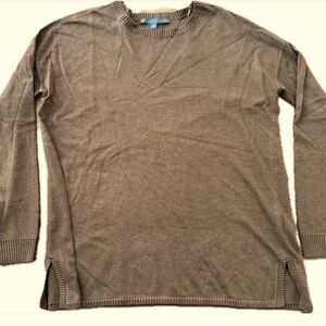 Elliot Lauren Crewneck Long Sleeve Brown Soft Sweater Side‎ Slits Women's XS EUC